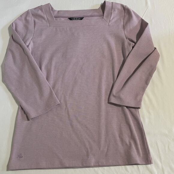 Lauren Ralph Lauren Purple White Striped Slim Fit Cotton Top Womens Large - Picture 9 of 12